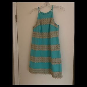 Lilly Pulitzer gold lace detail halter dress